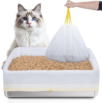 Yoochee 20 Count Litter Box Liners, 41'' × 17.7'' Litter Waste Bag for Pellet Litter Box, Suitable for XL and XXL Stainless Steel Sifting Litter Box