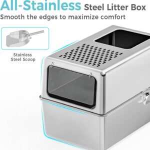 Alternative view of Petinstinct Extra Large Enclosed Stainless Steel Litter Box with Lid, 23.6"x17.7"x15.7" High Sided Metal Cat Litter Box for Indoor Cats, Covered Dog Proof Kitty Litter Pan, Odor Free, Non Sticky, XL