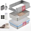 TIUUBT Stainless Steel Sifting Litter Box for Pine Pellets, 23.6" x 15.7" x 11.8" Large Sifting Cat Litter Box with Sifter, High Side for Big Cats, Anti-Leakage, Odor Control, Includes Scooper